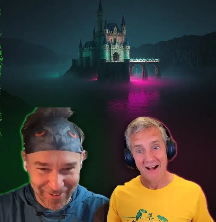 The two Wall Street Wildlife hosts recording an episode